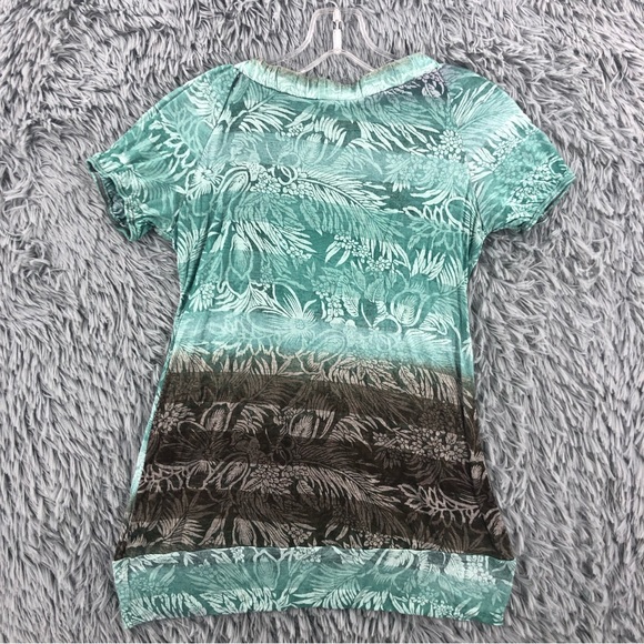 Daytrip Top Womens Large Green Brown Leaves Square Neck Shirt - Picture 7 of 8